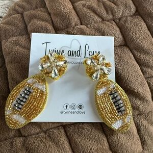 Gold Beaded Football Earrings